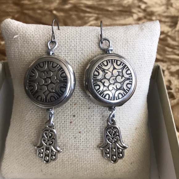 unbranded Jewelry - Hamsa Hand Dangle Earrings Silver Tone Bohemian Eclectic Handmade Lightweight